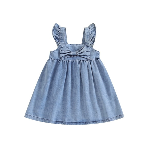 Bslissey Toddler Baby Girls Sleeveless Denim Dress Solid Color Ruffles A-line Princess Dress Infant Cute Party Dress for Casual Daily  6M 12M 18M 24M 3T 4T