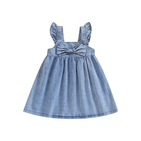 Bslissey Toddler Baby Girls Sleeveless Denim Dress Solid Color Ruffles A-line Princess Dress Infant Cute Party Dress for Casual Daily 6M 12M 18M 24M 3T 4T