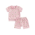 thumbnail image 1 of Bslissey Toddler Baby Girls Summer 2Pcs Outfits Daisy Print Short Sleeve T-Shirt + Elastic Waist Shorts 6M 12M 18M 24M 3T Infant Cute Short Pants Sets for Casual Daily, 1 of 9