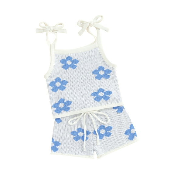 Bslissey Toddler Baby Girls Summer 2Pcs Outfits Floral Print Sleeveless Tie-up Cami Tops + Elastic Waist Shorts 6M 12M 18M 24M 3T Infant Casual Cute Shorts Sets