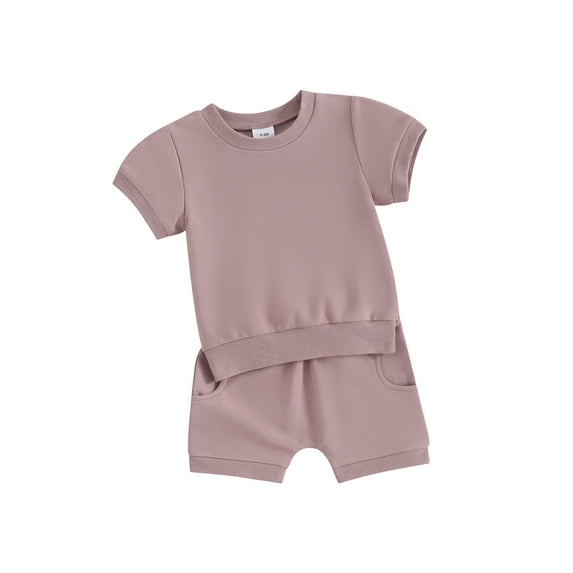 Bslissey Toddler Baby Girls Summer Outfits Short Solid Color Sleeve T-shirt Tops with Elastic Waist Shorts 6M 12M 18M 24M 3T Infant Casual 2Pcs Clothes Sets