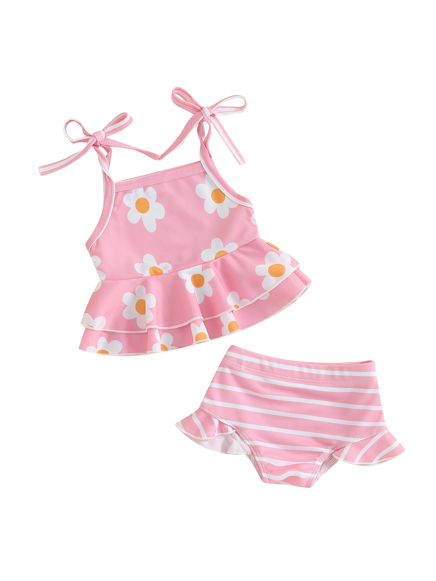 Baby Girls Ruffle Floral Bikini Set - Two Piece Swimsuits With Elastic Waist | Cute Beach Swimwear For Toddlers & Infants