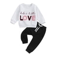 thumbnail image 1 of Bslissey Toddler Baby Girls Valentine's Day Outfits Long Sleeve Letter Print Pullover Tops + Drawstring Trousers 6M 9M 12M 18M 24M 3T Infant Spring Casual Pants Set, 1 of 9