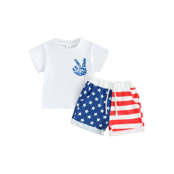 Bslissey Toddler Baby Independence Day Shorts Sets 6M 12M 18M 24M 3T Short Sleeve Graphic Print T-shirt + Stars Stripes Print Shorts 2Pcs Infant Casual Summer Outfits