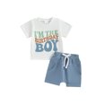 thumbnail image 1 of Bslissey Toddler Boys Birthday Outfits Short Sleeve Letter Print T-shirt + Elastic Shorts Sets Infant Baby Summer Casual 2Pcs Clothes 6M 12M 18M 24M 3T 4T, 1 of 9