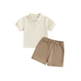 thumbnail image 1 of Bslissey Toddler Boys Shorts Set Solid Color Short Sleeve Lapel Button T-shirt + Elastic Waist Shorts 2Pcs Outfits 6M 12M 18M 24M 3T 4T Infant Summer Casual Clothes, 1 of 9