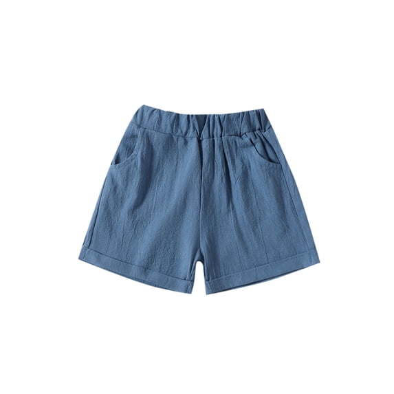 Bslissey Toddler Girls Cotton Linen Shorts 6M 12M 18M 24M 3T 4T Elastic Waist Folded Hem Shorts Casual Solid Color Short Pants with Pocket Infant Baby Summer Clothes