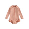 thumbnail image 1 of Bslissey Toddler Girls Rashguard One Piece Swimsuit Long Sleeve Zip Up Ruffle Swimwear Infant Solid Color Bathing Suit 6M 12M 18M 24M 3T 4T Kids Casual Summer Beach Wear, 1 of 9