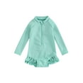 thumbnail image 1 of Bslissey Toddler Girls Rashguard One Piece Swimsuit Long Sleeve Zip Up Ruffle Swimwear Infant Solid Color Bathing Suit 6M 12M 18M 24M 3T 4T Kids Casual Summer Beach Wear, 1 of 9
