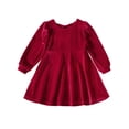 thumbnail image 1 of Bslissey Toddler Girls Solid Color Velvet Dress Long Sleeve Crew Neck Back Hollow Out A-line Dress Infant Spring Fall Casual Princess Dress 9M 12M 18M 24M 3T 4T, 1 of 9