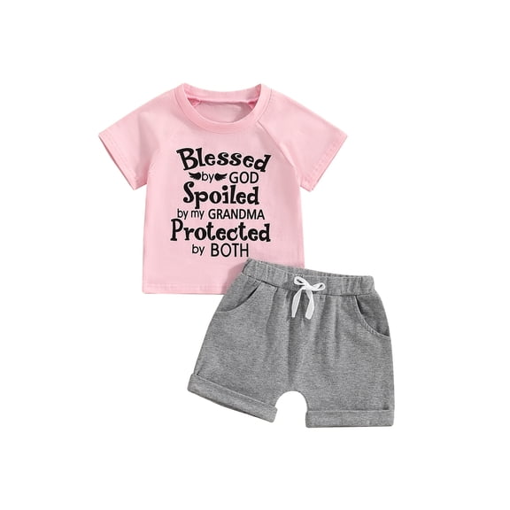 Bslissey Toddler Girls Summer Clothes Short Sleeve Letter Print T-shirt Tops with Rolled Shorts 2Pcs Outfits Infant Baby Casual Short Pants Sets 6M 12M 18M 24M 3T 4T