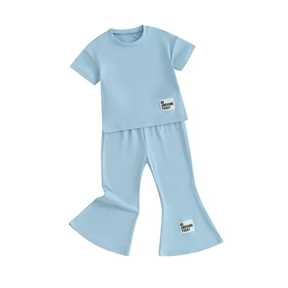 Bslissey Toddler Kids Girls Long Pants Sets Short Sleeve T-shirt + Elastic Waist Flare Pants 2Pcs Outfits Little Girl Casual Summer Clothes 3T 4T 5T 6T 7T 8T