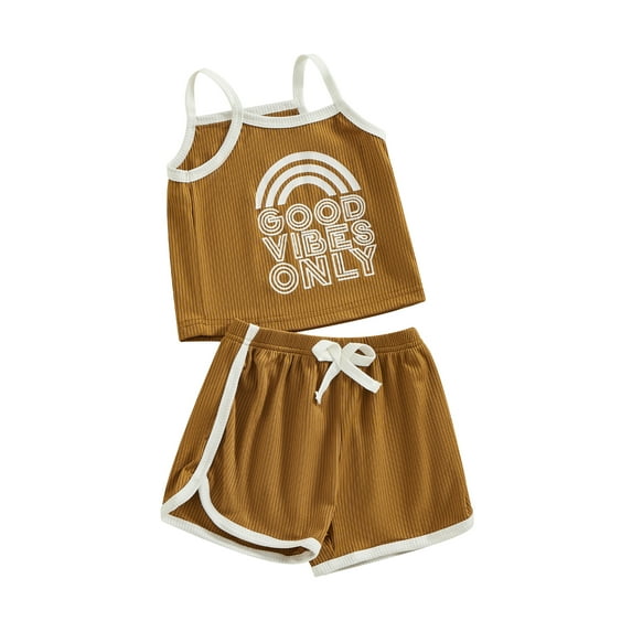 Bslissey Toddler Kids Girls Shorts Sets Sleeveless Letter Rainbow Print Cami Tops + Elastic Waist Shorts 2Pcs Outfits Little Girl Casual Summer Clothes 2T 3T 4T 5T 6T 7T