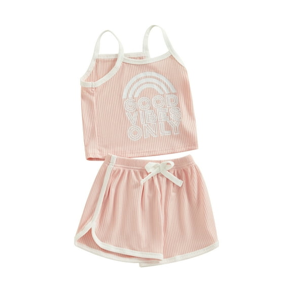 Bslissey Toddler Kids Girls Shorts Sets Sleeveless Letter Rainbow Print Cami Tops + Elastic Waist Shorts 2Pcs Outfits Little Girl Casual Summer Clothes 2T 3T 4T 5T 6T 7T