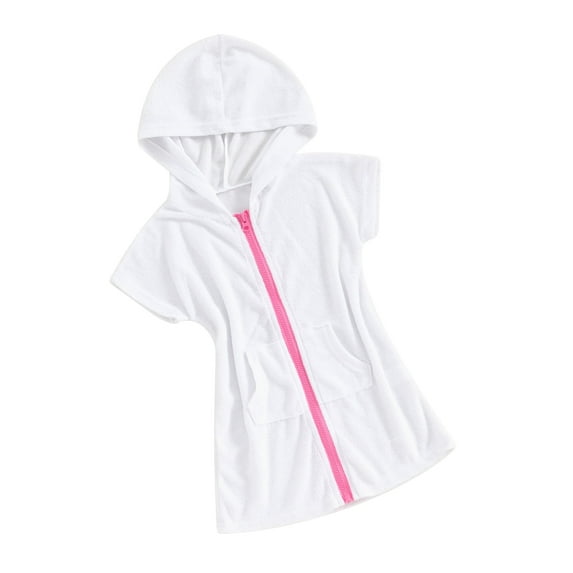 Bslissey Toddler Kids Girls Swim Cover Up Solid Color Short Sleeve Zipper Hooded Bathrobe Little Girls Casual Summer Bathing Suit Beach Cover-up 1T 2T 3T 4T 5T 6T 7T 8T