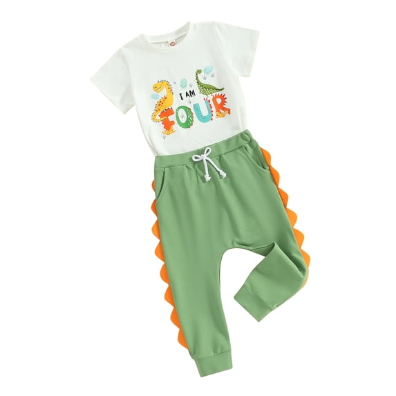 Bslissey Toddler Little Boys Summer 2Pcs Outfits Dinosaur Print Short Sleeve T-shirt Tops + Elastic Waist Shorts 18M 24M 3T 4T 5T 6T Kids Casual Long Pants Sets
