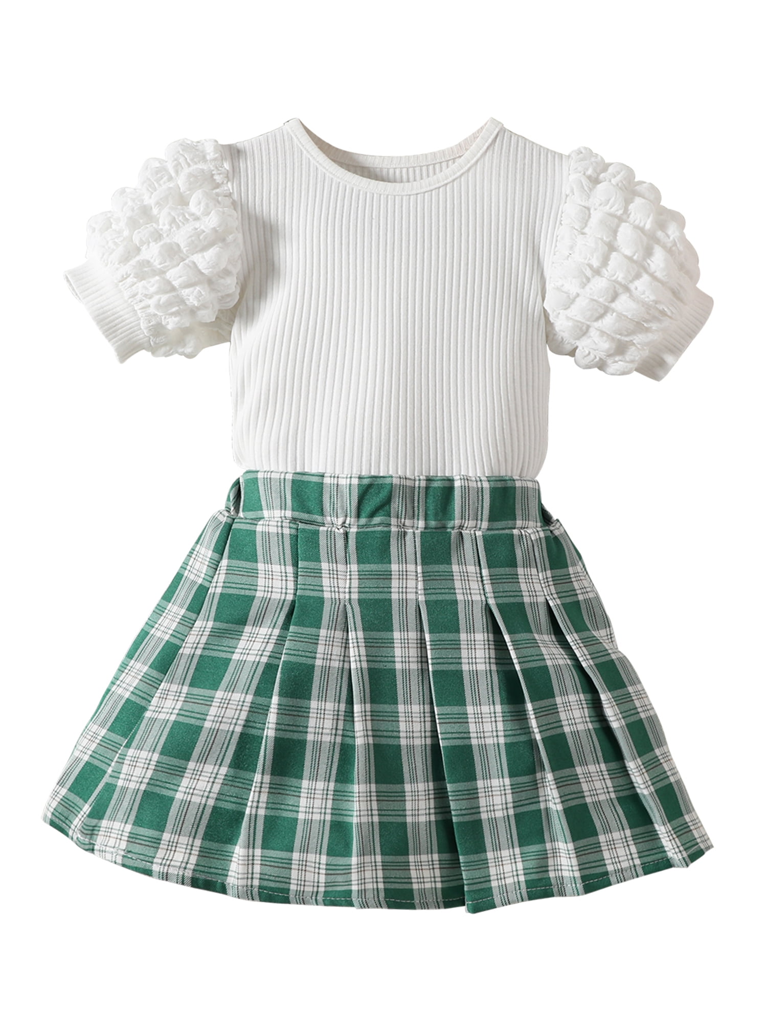 Bslissey Toddler Little Girls Skirt Sets Solid Ribbed Bubble Short ...