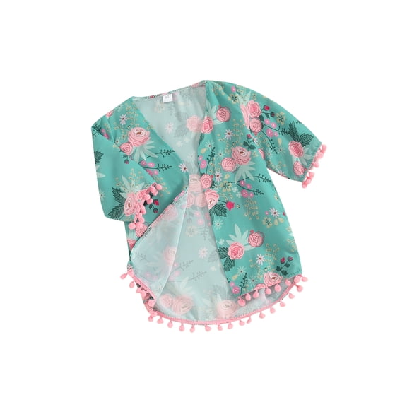 Bslissey Toddler Little Girls Swim Cover Up Floral Print Middle Sleeve Open Front Beach Cardigan 12M 18M 24M 3T 4T 5T Kids Casual Swimsuit Cover Ups Summer Beach Wear