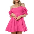 thumbnail image 1 of Bslissey Women's Fashion Summer Mini Dress Short Puff Sleeve Off Shoulder Tiiered Ruffle A-line Dress Ladies Casual Sexy Short Party Dress for Cocktail Streetwear, 1 of 7