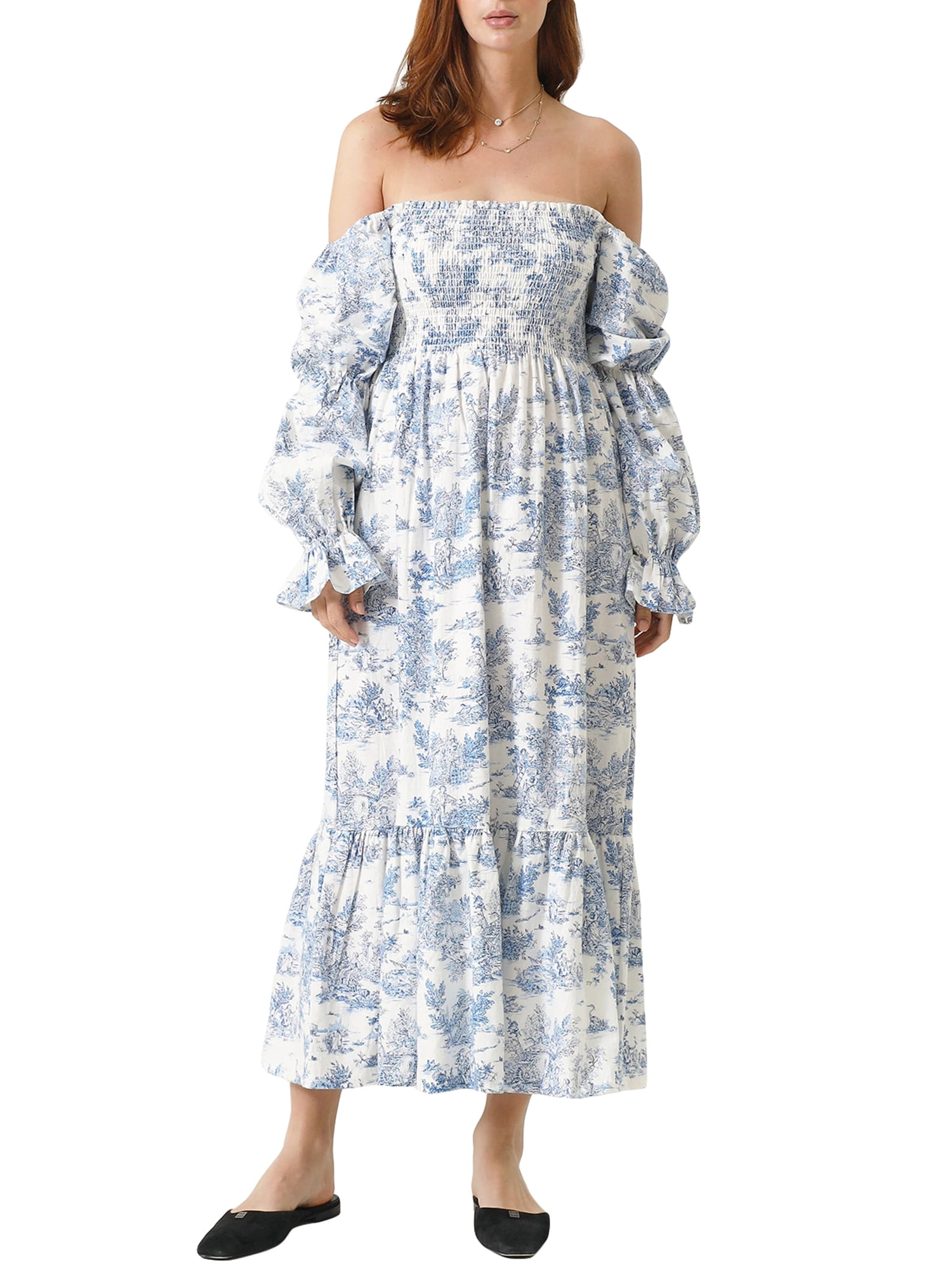 Bslissey Women's Long Strapless Dress Solid Color/Floral Print Long