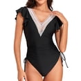 thumbnail image 1 of Bslissey Women's Shapewear Swimwear Ruffle Sleeveless Lace Patchwork V Neck Monokini Swimsuit Ladies Fashion Side Drawstring One Piece Bathing Suit for Summer, 1 of 8