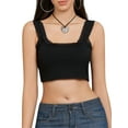 thumbnail image 1 of Bslissey Women's Summer Crop Tank Tops Sleeveless Lace Trim U-Neck Show Navel Vest Ladies Fashion Solid Color Camisole for Party Streetwear, 1 of 8
