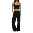 thumbnail image 1 of Bslissey Women's Summer Loungewear Outfits Solid Color/Plaid Print U-neck Sleeveless Camisole with High Waist Long Pants 2Pcs Ladies Casual Pajamas Sets, 1 of 8