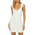 thumbnail image 1 of Bslissey Women's Summer Mini Cami Dress White Sleeveless Deep V-neck Ruffle Shoulder Straps Bodycon Dress Ladies Fashion Ruched Party Dress for Cocktail Streetwear, 1 of 5