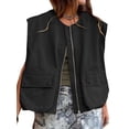 thumbnail image 1 of Bslissey Women's Zipper Cargo Vest Sleeveless Solid Color Pockets Oversized Jacket Ladies Fashion Casual Waistcoat Tops for Outerwear Streetwear, 1 of 4