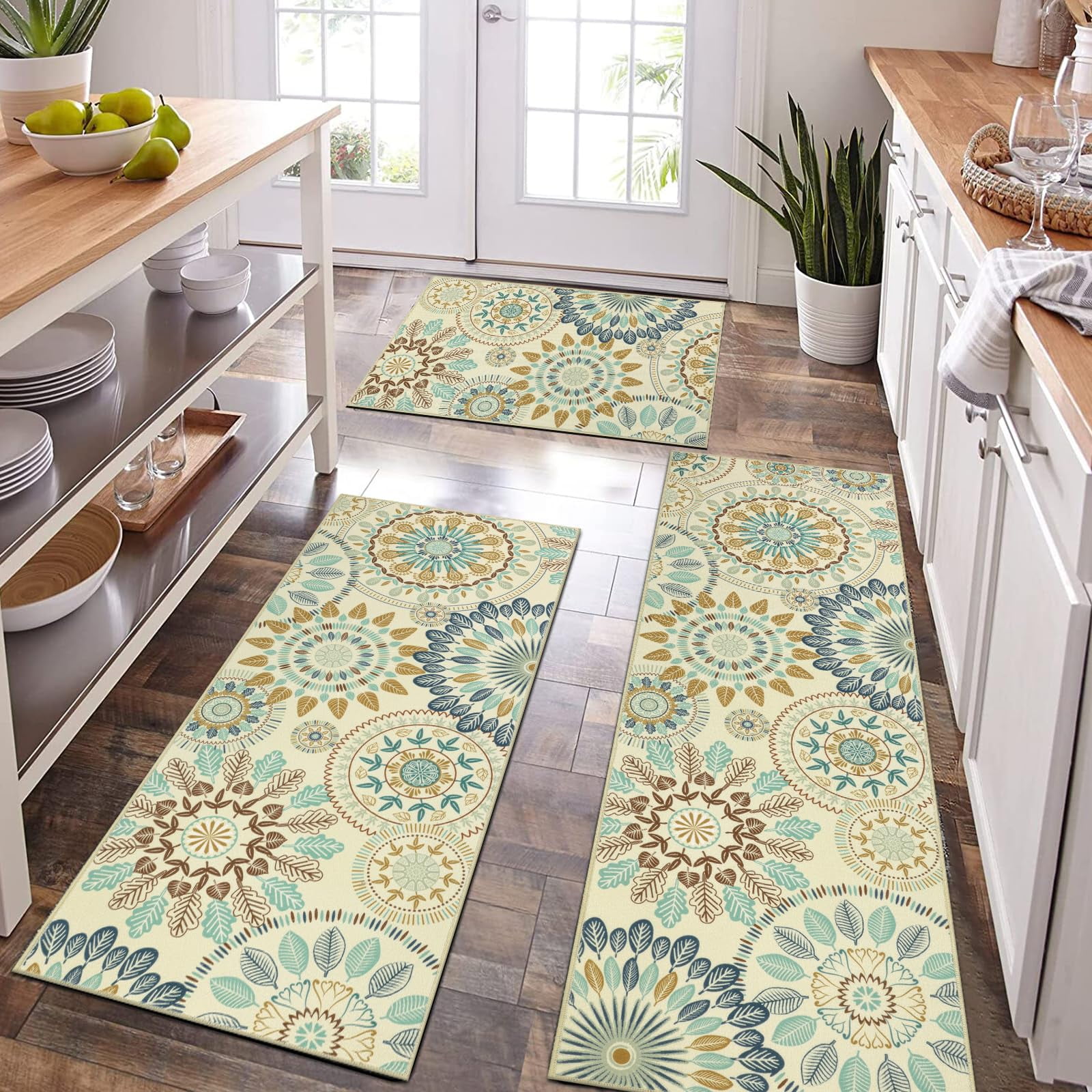 Bsmathom Farmhouse Kitchen Rugs Sets of 3, Boho Kitchen Rugs Non Slip