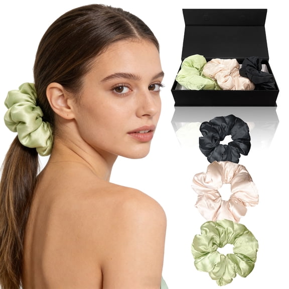 Bsofter Satin Scrunchies for Women - 3 Pack Hair Ties Soft Oversized Scrunchies for Women,Sleepy Ponytail Holders for Girls,Soft Oversized No Damage for All Hair Types