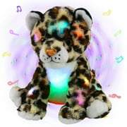 Bstaofy Musical LED Cheetah Plush Light up Leopard Stuffed Animals Night Light Companion Bedtime Jungle Toys Glow Afraid of Dark Birthday Valentine's Day Gifts for Kids Toddlers, 10’’