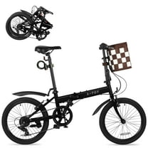 Bstjewey 20" Adult Folding Bike, 7 Speed Lightweight City Commuter Bicycle with Basket,Black