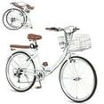 thumbnail image 1 of Bstjewey 24 Inch Folding Women’s Beach Cruiser Bike, 7-Speed, Basket & Cup Holder, 1 of 8