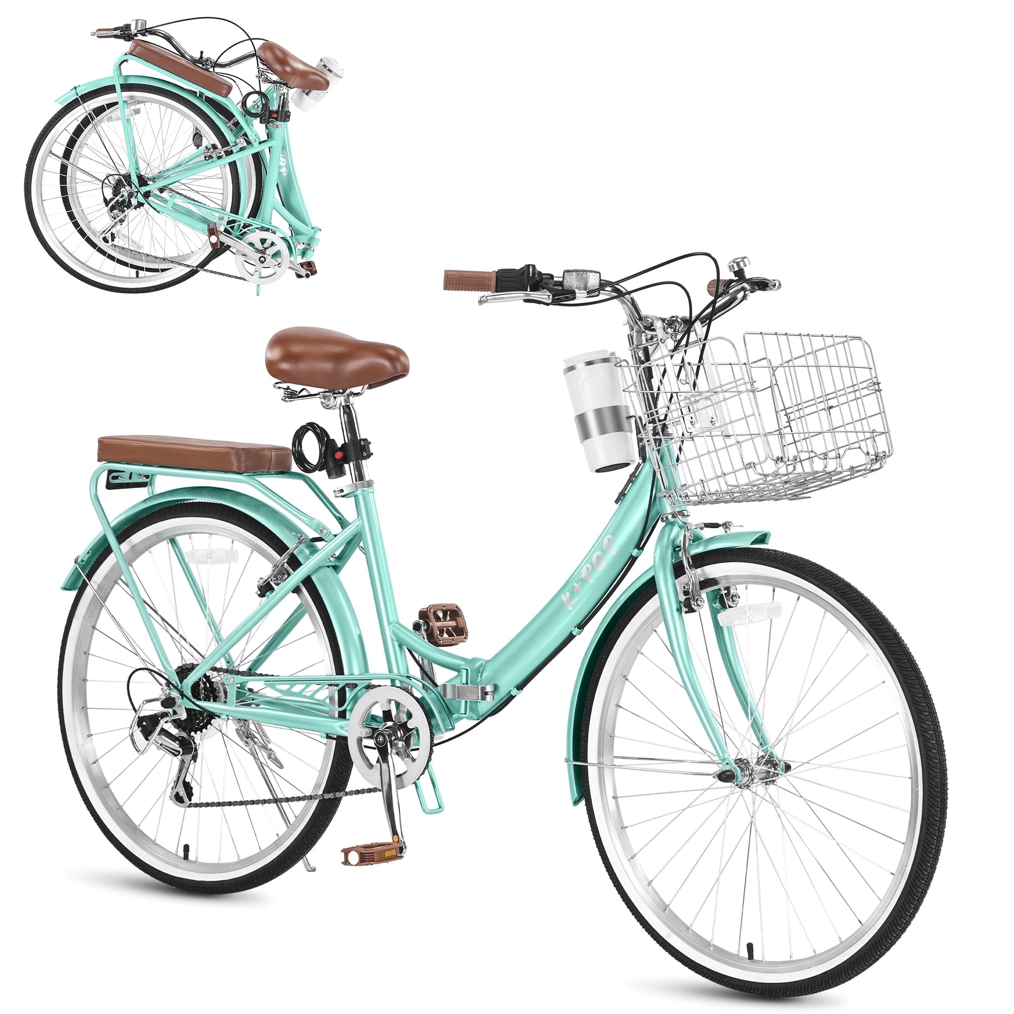 Bstjewey, Folding Women‚Äôs Beach Cruiser Bike, 24 Inch, 7-Speed