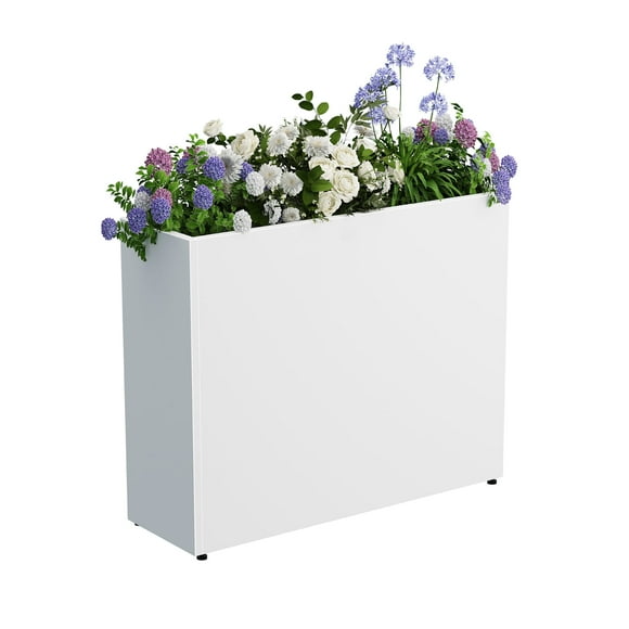 Bstjewey 24" Tall Metal Planter Box for Outdoor Plants, Large Rectangular All-Weather Raised Bed with Drainage Holes & Removable Shelf, Modern Decor for Trees, Flowers, Small Plants