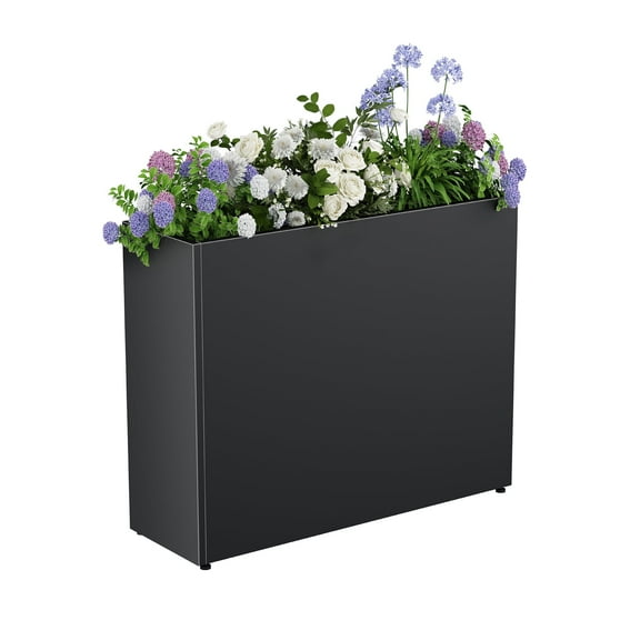 Bstjewey 24" Tall Metal Planter Box for Outdoor Plants, Large Rectangular All-Weather Raised Bed with Drainage Holes & Removable Shelf, Modern Decor for Trees, Flowers, Small Plants