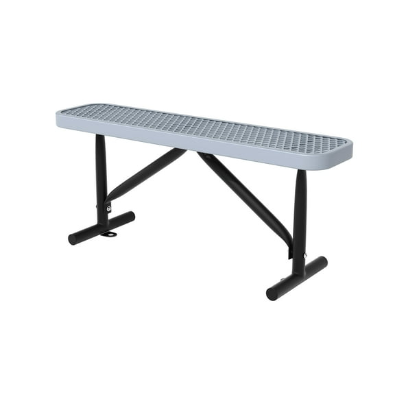 Bstjewey 4ft Heavy Duty Metal Park Bench, Outdoor Backless Bench with Portable Frame, Commercial Bench for Mall, Store, Patio, Gray