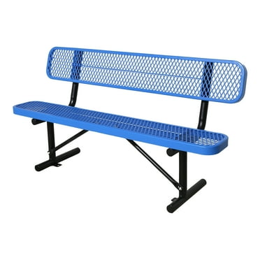 Bstjewey 6 Ft Heavy Duty Metal Outdoor Bench with Backrest and Portable Frame, Blue
