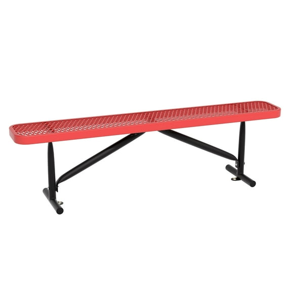 Bstjewey 6ft Powder-Coated Steel Park Bench, Outdoor Heavy Duty Metal Backless Bench with Portable Frame, Commercial Bench for Mall, Store, Patio, Red