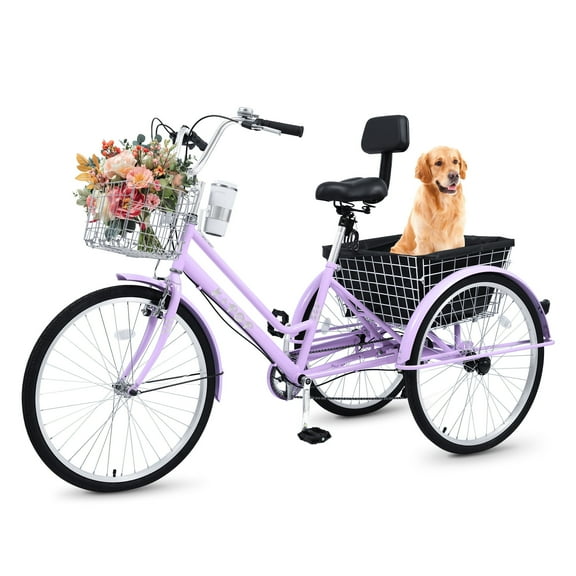 Bstjewey Adult Tricycle, 7-Speed 3-Wheel Cruiser Bike with Large Basket and Backrest Seat