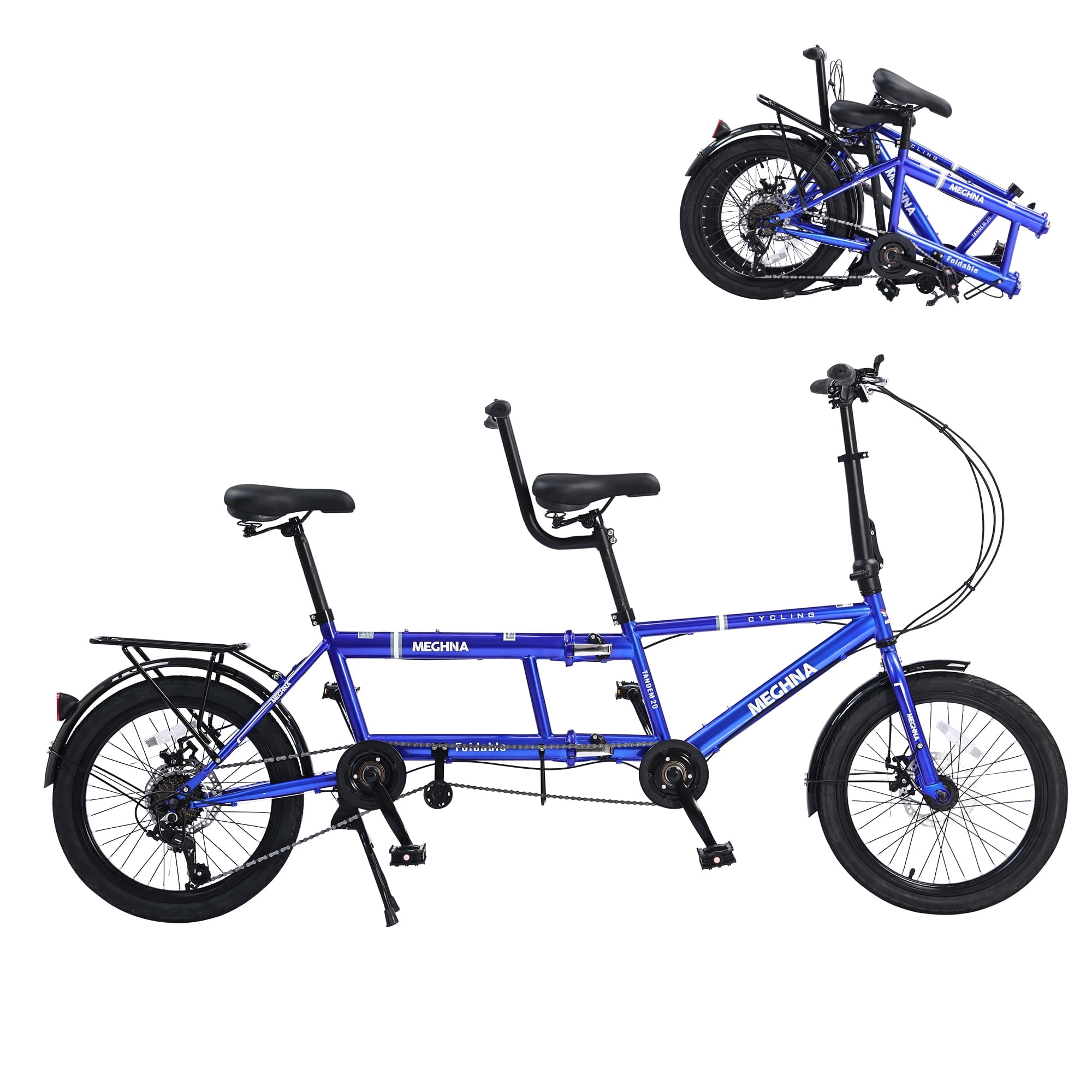 Bstjewey Folding Tandem Bike, 20 Inch 7-Speed, Blue, High-Carbon Steel ...