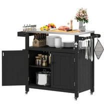 Bstjewey Black HIPS Outdoor Kitchen Island with Storage Cabinet,Grill Cart with Wheels