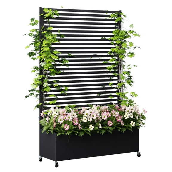 Bstjewey Metal Planter Box with Trellis Privacy Screen, 73"x47"x16", Black