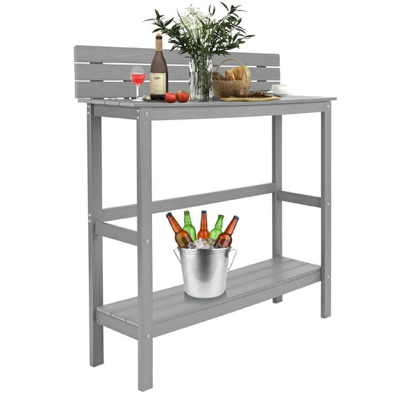 Bstjewey Outdoor Bar Table 47" HIPS Patio Table with Shelf & Baffle