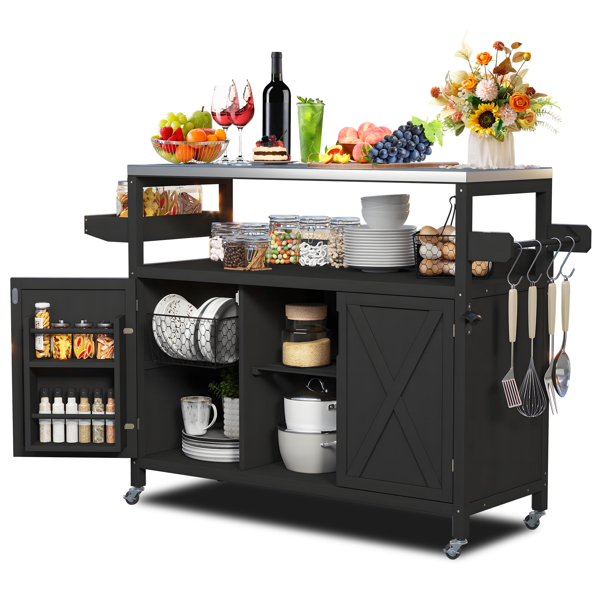 Bstjewey Outdoor Kitchen Island Grill Cart with Stainless Steel Top