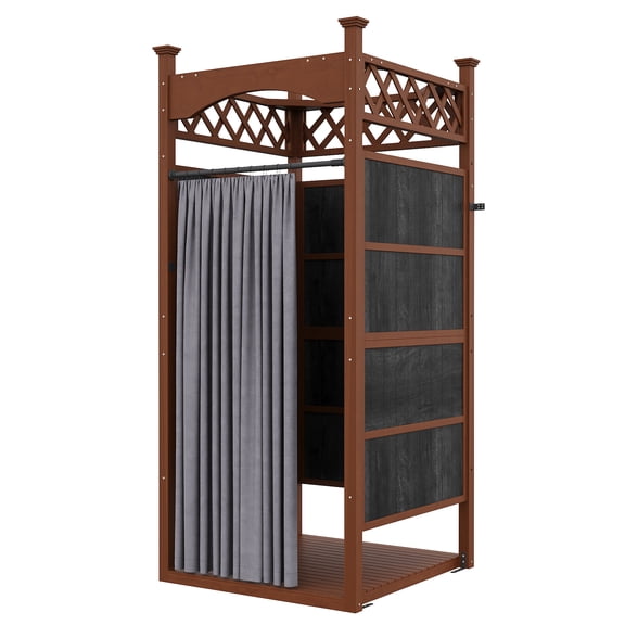 Bstjewey Wood 84.5"H x 38.5"W x 38.5"L Outdoor Shower Enclosure with Shower Mat & Curtain