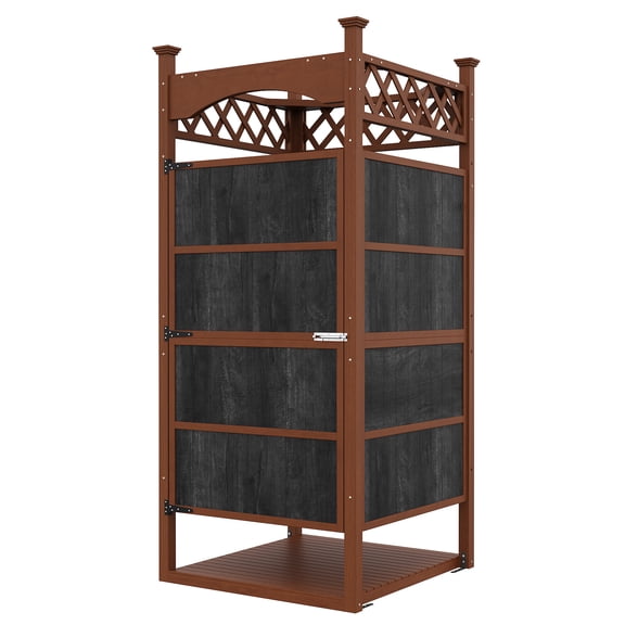 Bstjewey Wood 84.5"H x 38.5"W x 38.5"L Outdoor Shower Enclosure with Shower Mat & Lockable Door