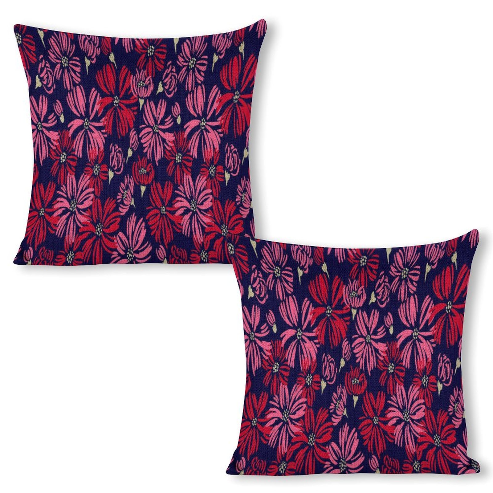 Bstra Daisy Flowers And Buds Pattern On A Dark Linen Pillowcase Set Of