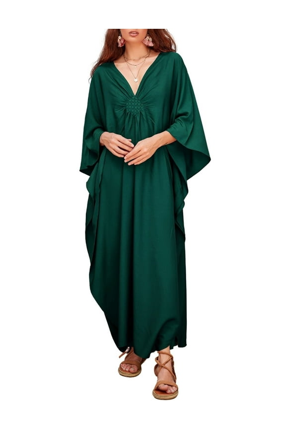 Bsubsaech Women Plus Size Kaftan Swimsuit Cover Up Long Maxi Dress Casual Loose Caftan Summer Beach Dress